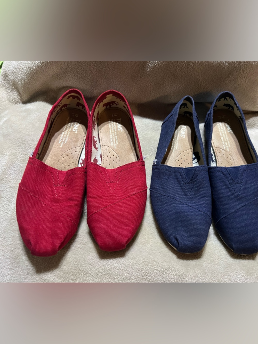 Toms Slip-On Pair in Red and Navy Canvas